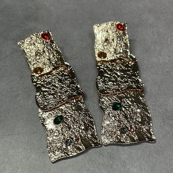 Zara Gold Rhinestones Geometric Drop Earrings - Picture 11 of 17